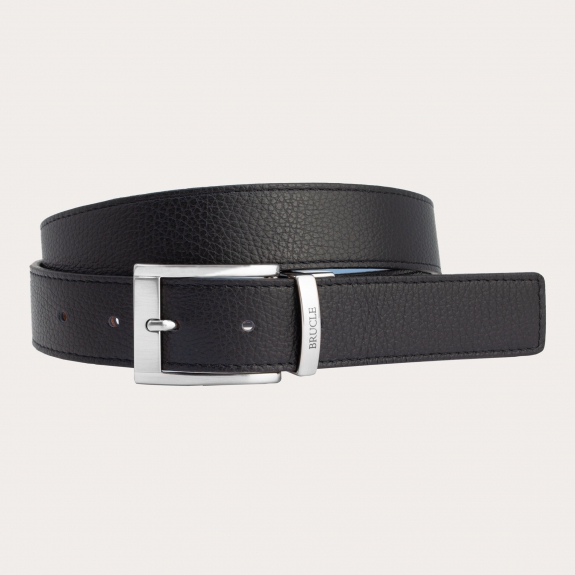 BRUCLE reversible leather belt blue sky and black