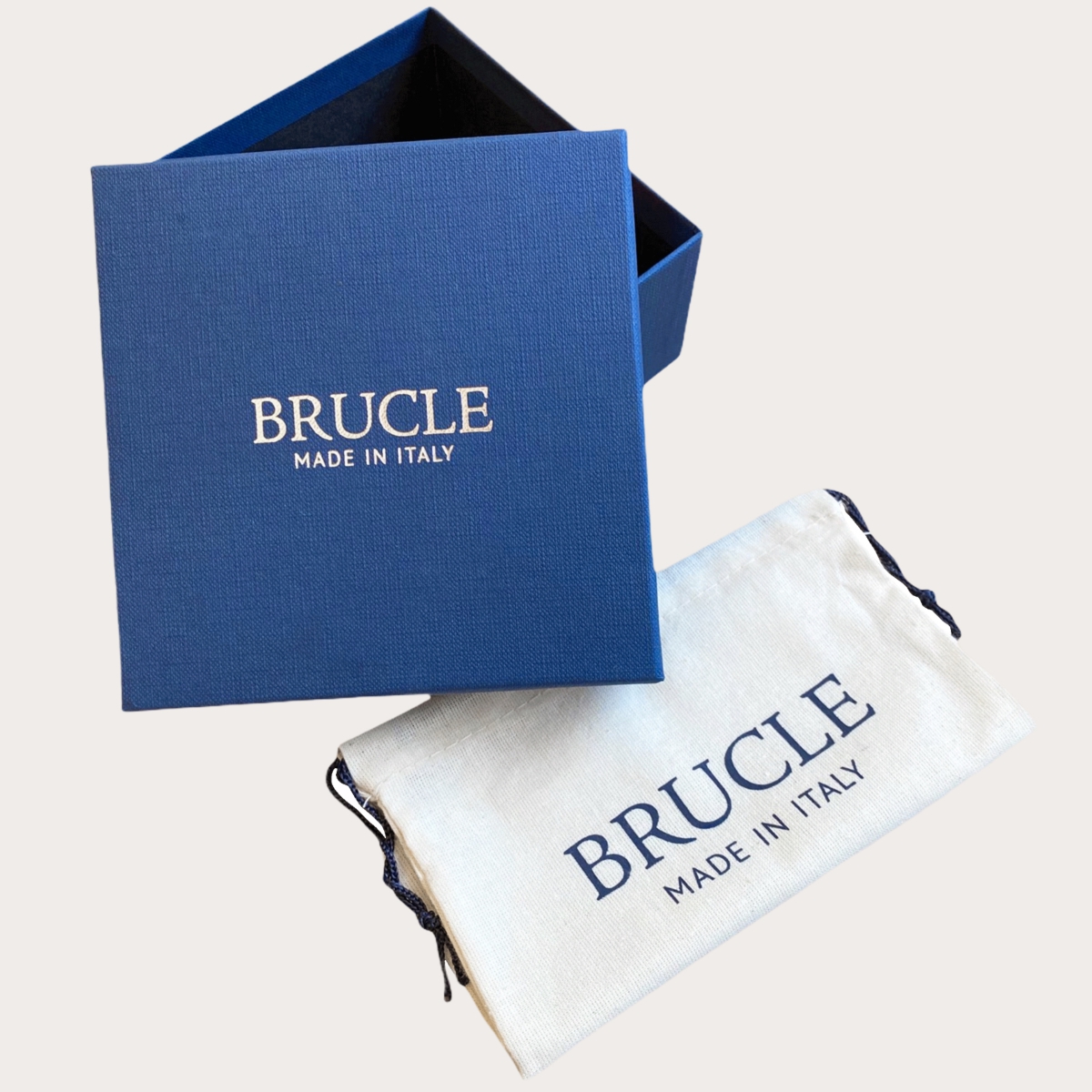 BRUCLE Reversible leather belt blue navy and white square tip