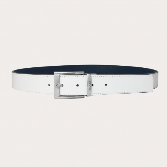 BRUCLE Reversible leather belt blue navy and white square tip
