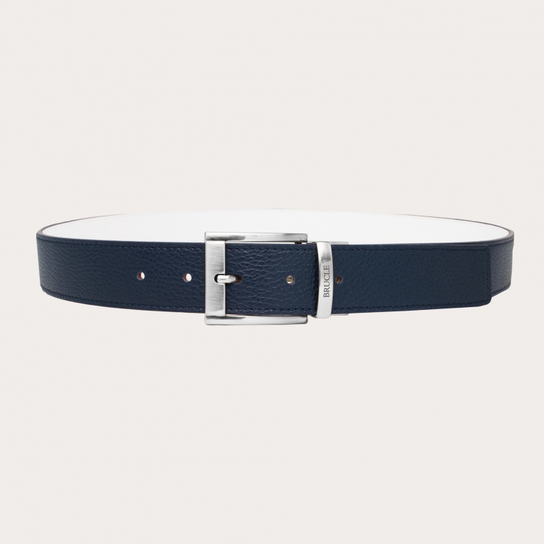 Reversible leather belt blue navy and white square tip