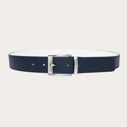 Cinturón reversible de piel blanca y azul marino con punta cuadrada