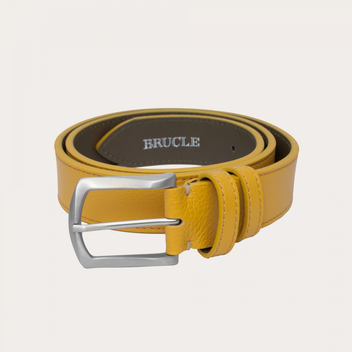 Ceinture plate en cuir de veau, jaune oca
