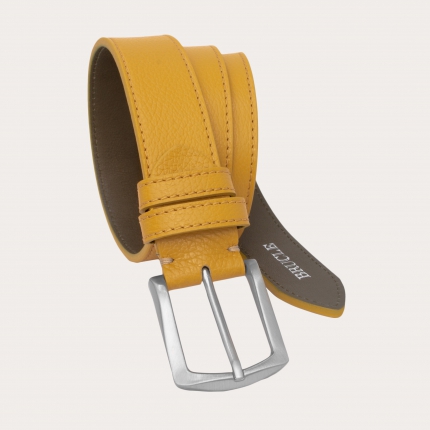 Flat belt in calfskin, yellow oca