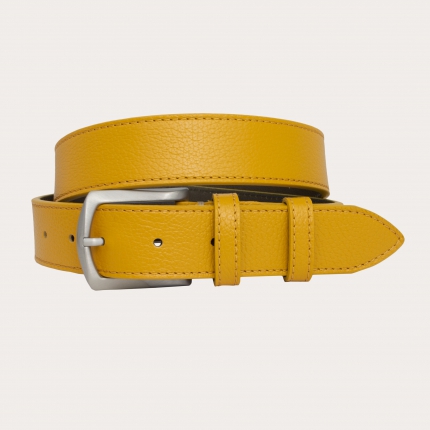 Flat belt in calfskin, yellow oca