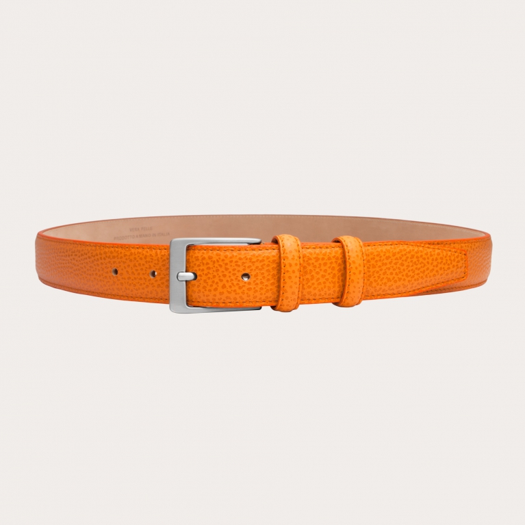 Ceinture orange en cuir de veau foulonné