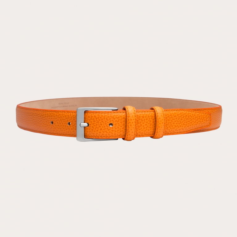 Orange belt in tumbled calfskin