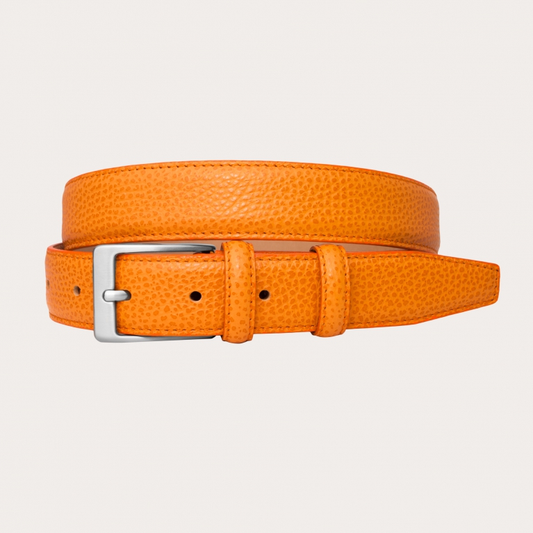 Ceinture orange en cuir de veau foulonné