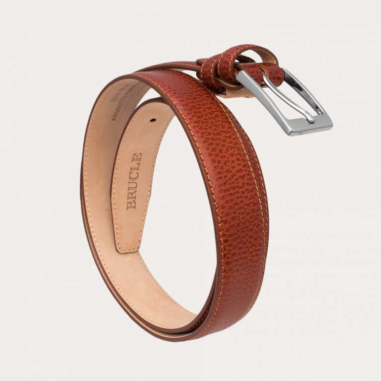 Ceinture cognac en cuir de veau martelé