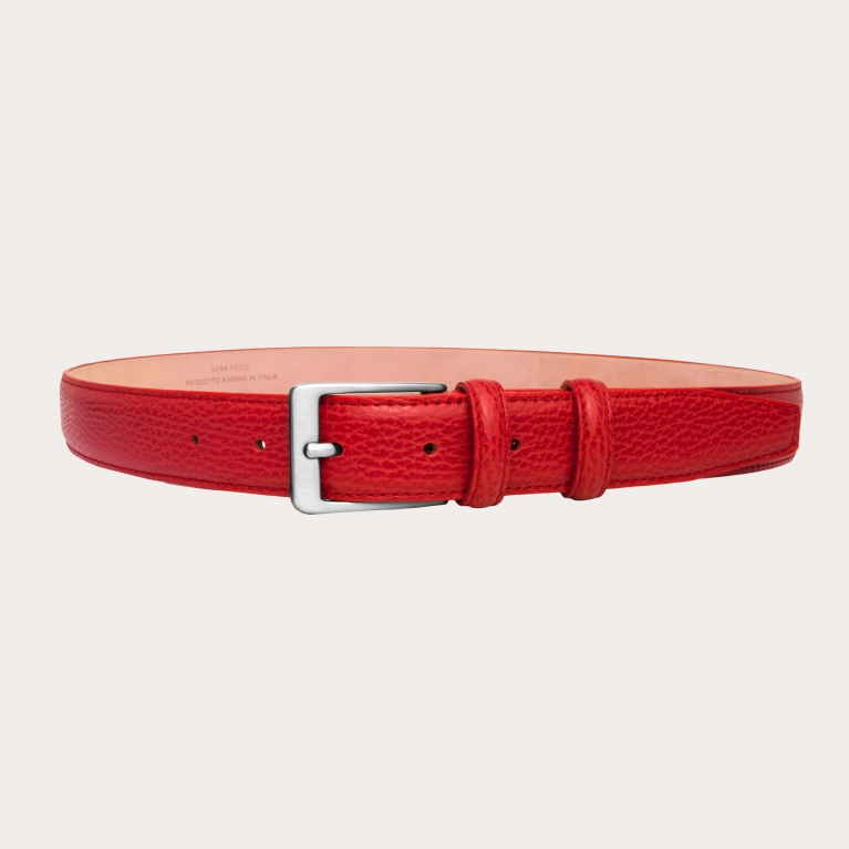 Red belt in tumbled calfskin