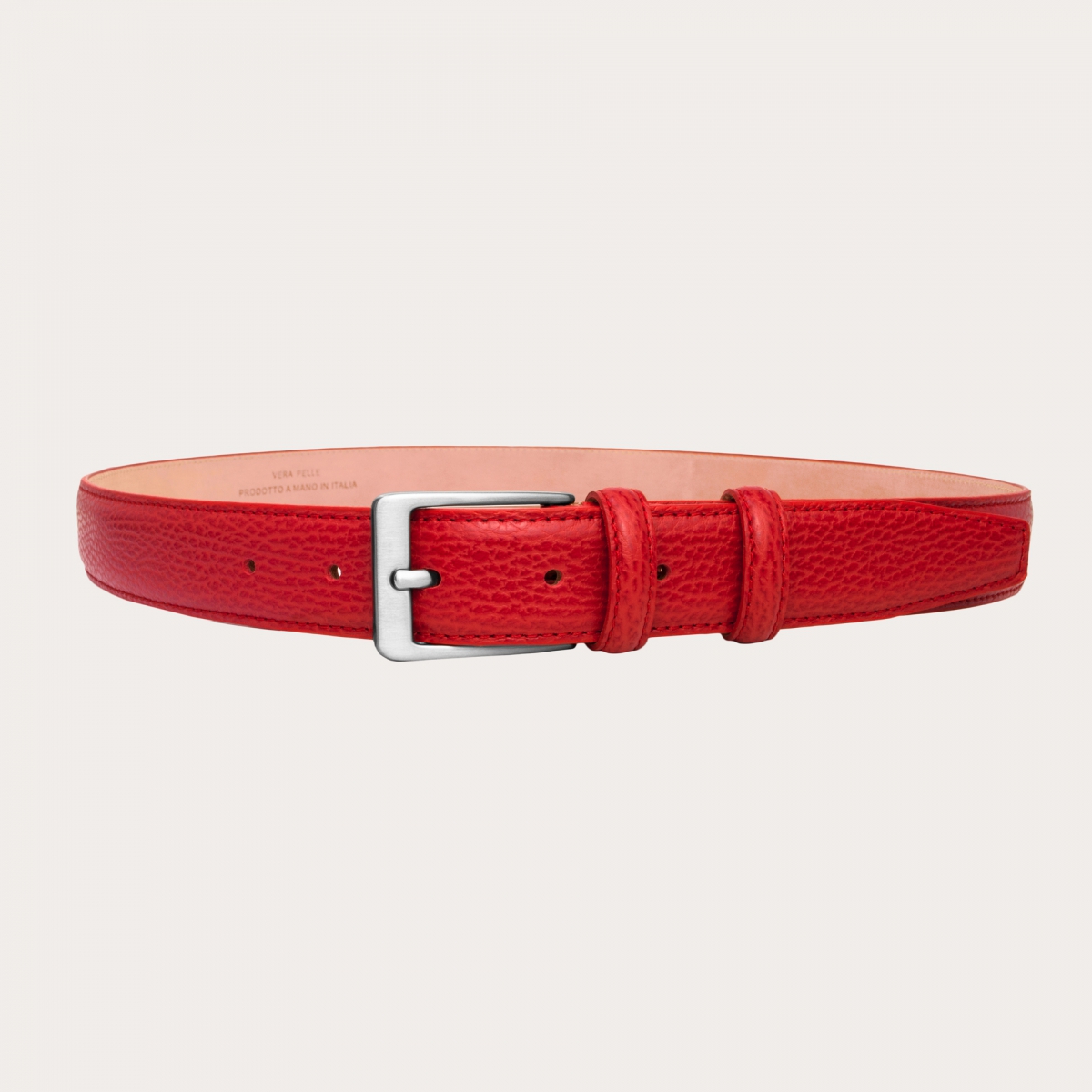 BRUCLE Cinturón rojo de piel de becerro abatanada