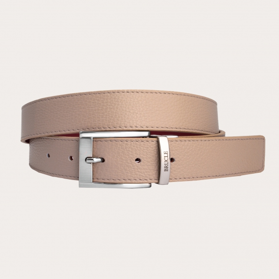 BRUCLE Cinturón reversible de piel topo y roja con punta cuadrada