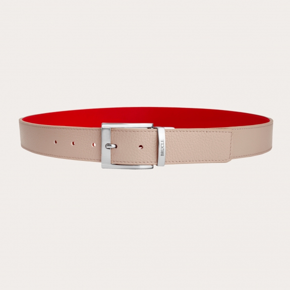 BRUCLE reversible leather belt grey dove and red