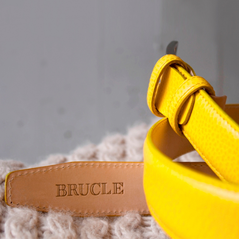 Ceinture tendance en cuir véritable, jaune