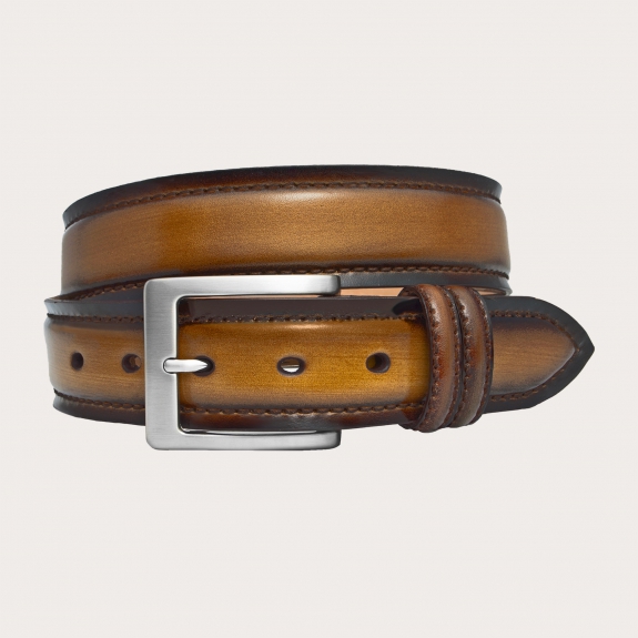 BRUCLE Cinturón marrón alto en piel teñida y sombreada a mano