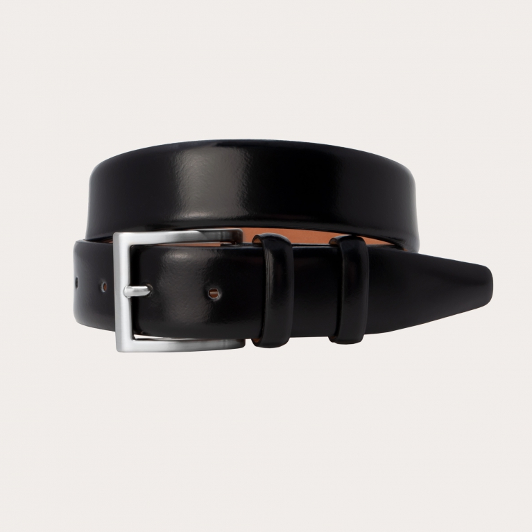 Black shiny genuine leather belt