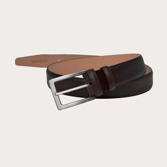 BRUCLE Cinturón de vestir clásico de piel marrón oscuro