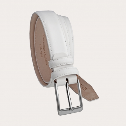 Glossy white stitched leather belt