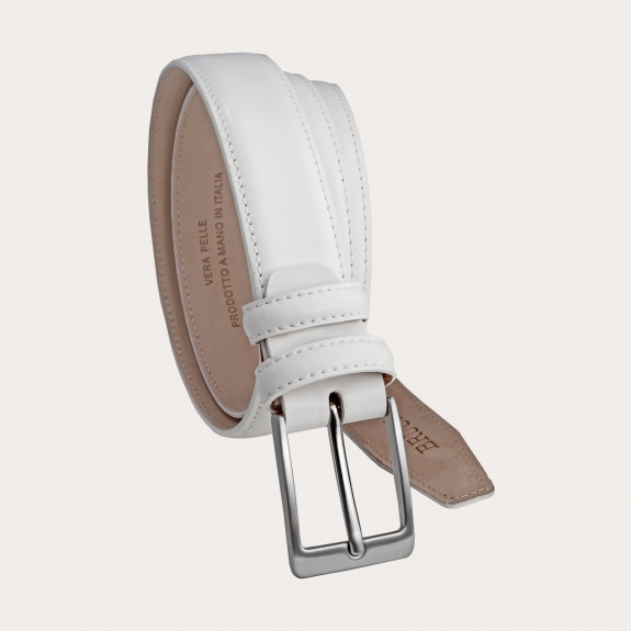 BRUCLE Glossy white stitched leather belt