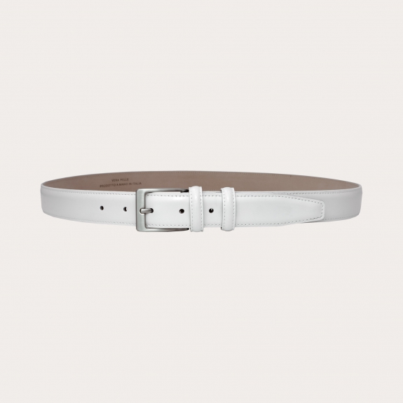 BRUCLE Glossy white stitched leather belt