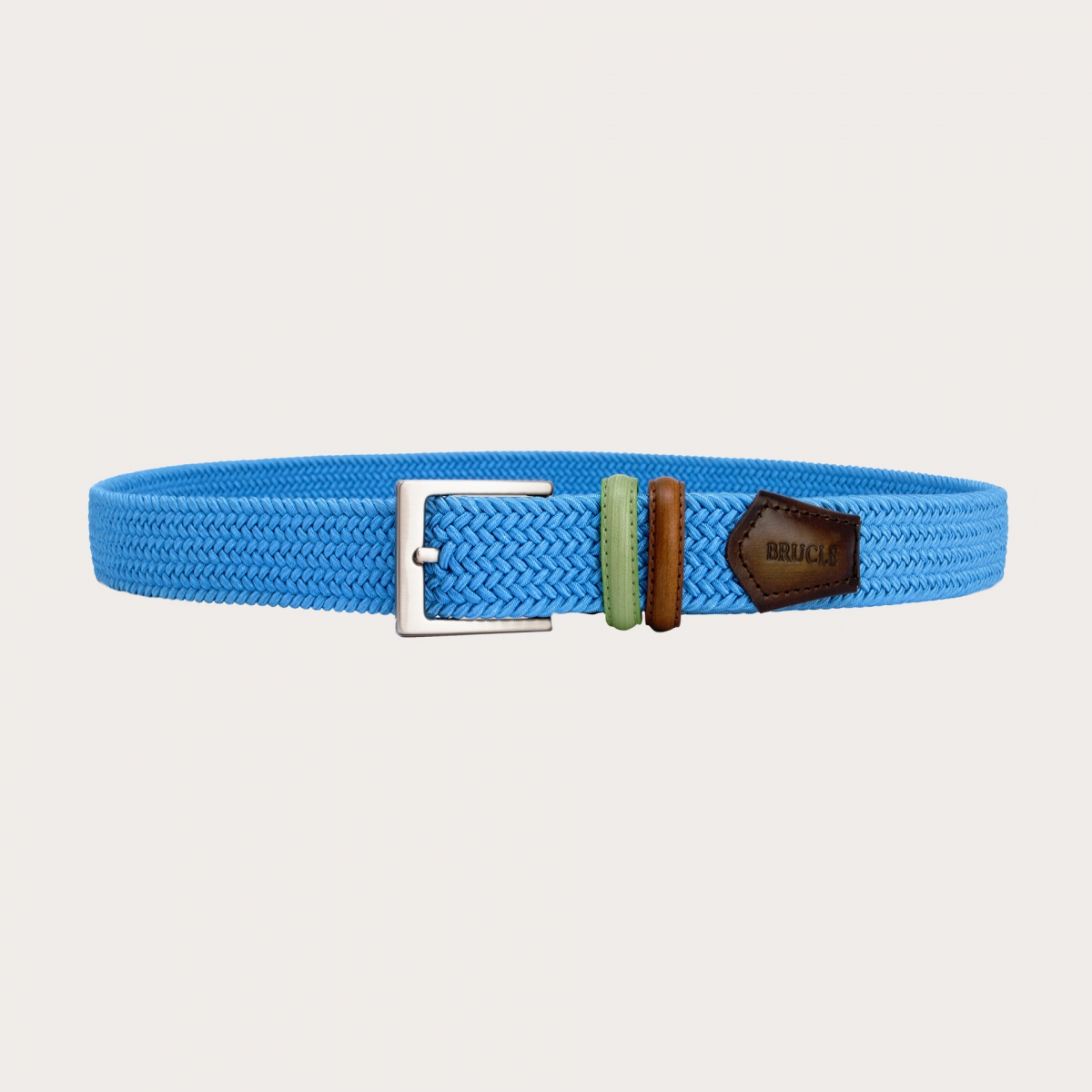 Cintura intrecciata elastica azzurra con pelle colorata e sfumata a mano