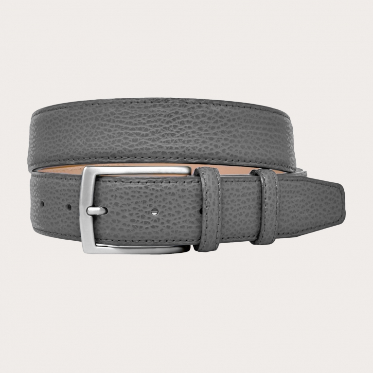 Elegante cinturón unisex en cuero genuino, gris