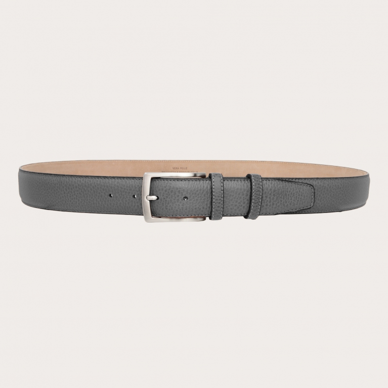 Elegante cinturón unisex en cuero genuino, gris