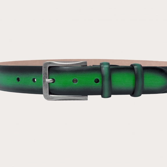 BRUCLE Cinturón verde original en piel tamponada y sombreada a mano
