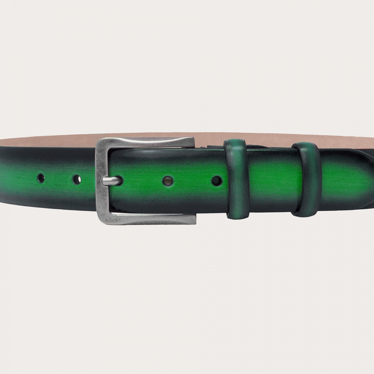 BRUCLE Cinturón verde original en piel tamponada y sombreada a mano