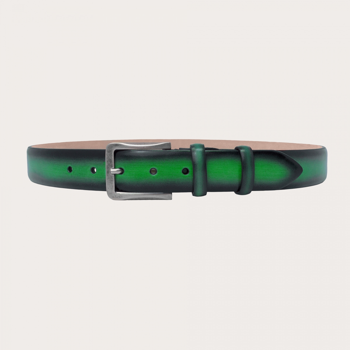 BRUCLE Cinturón verde original en piel tamponada y sombreada a mano