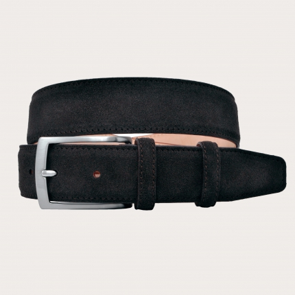 Suede leather belt, dark brown