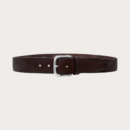 Casual belt in raw-cut bull leather, dark brown