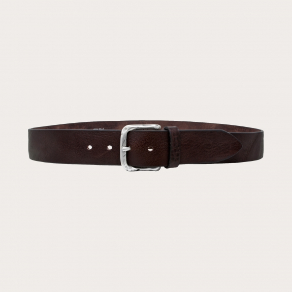 BRUCLE Casual belt in raw-cut bull leather, dark brown