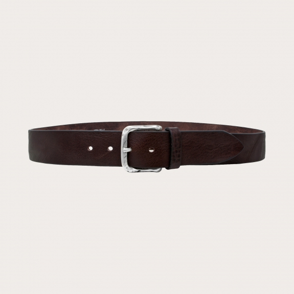 BRUCLE Cinturón casual en piel de toro raw cut, marrón oscuro
