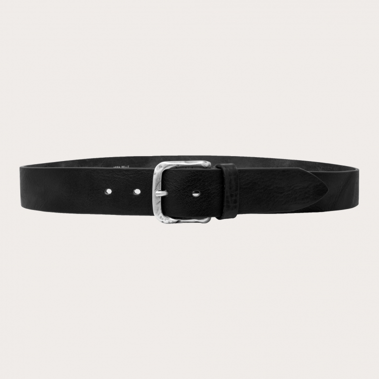 Casual belt in raw-cut bull leather, black