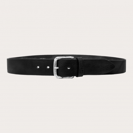 Ceinture casual en cuir de taurillon brut, noire