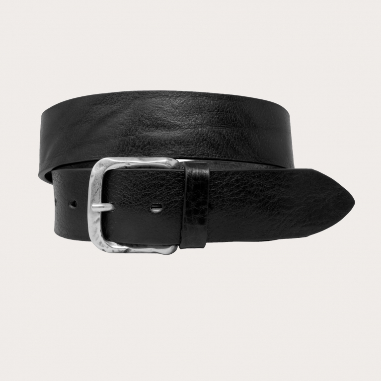 Cinturón casual en piel de toro raw cut, negro