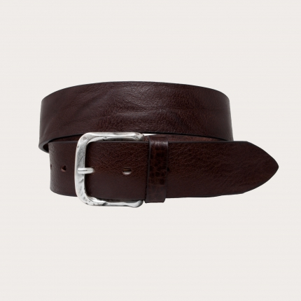 Casual belt in raw-cut bull leather, dark brown