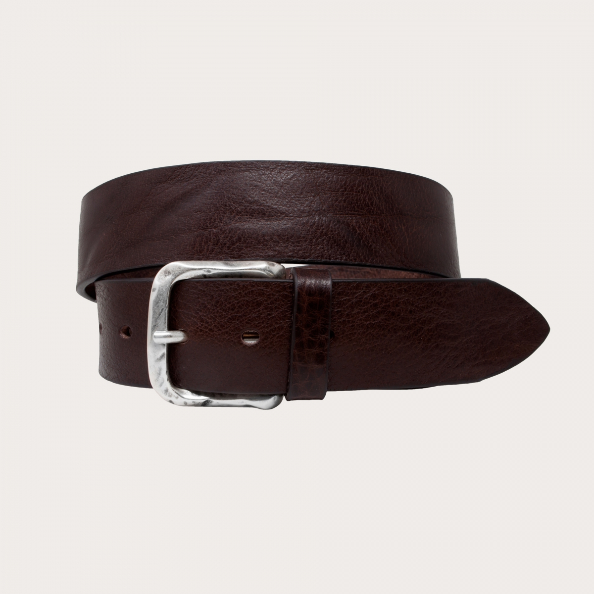 BRUCLE Cinturón casual en piel de toro raw cut, marrón oscuro