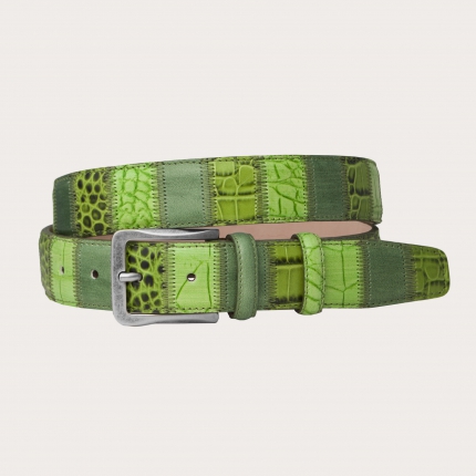 Genuine leather belt, green patchwork
