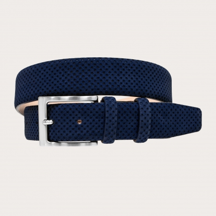 Blue belt in drilled pattern suede leather