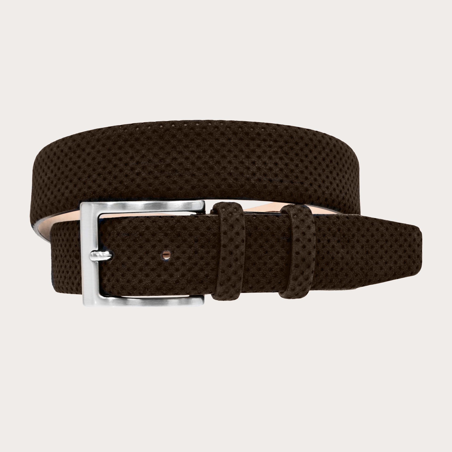 suede leather belt brown, drilled