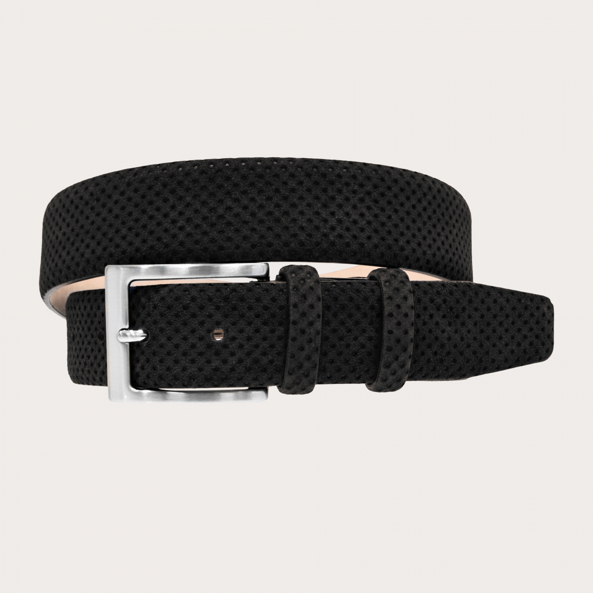 BRUCLE Black belt in drilled pattern suede leather