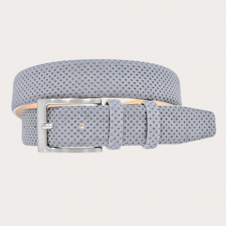 Grey suede drilled pattern belt