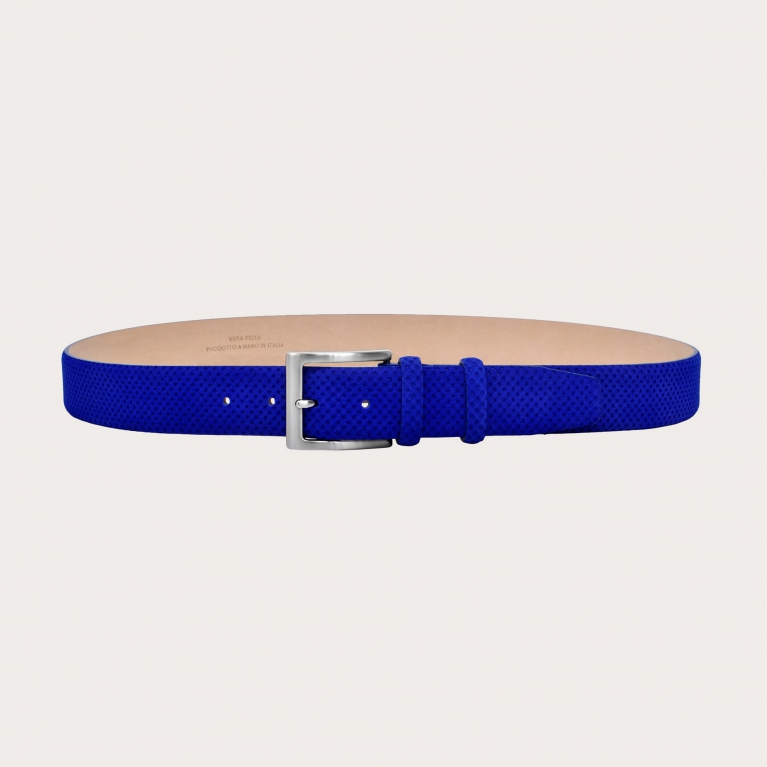 Royal blue suede drilled pattern belt