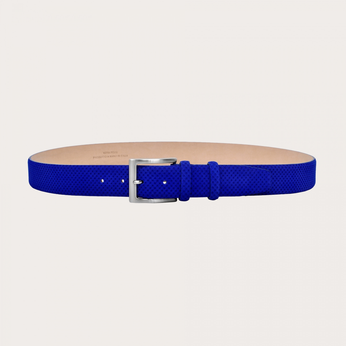 BRUCLE Cinturón con motivo perforado de ante color azul real