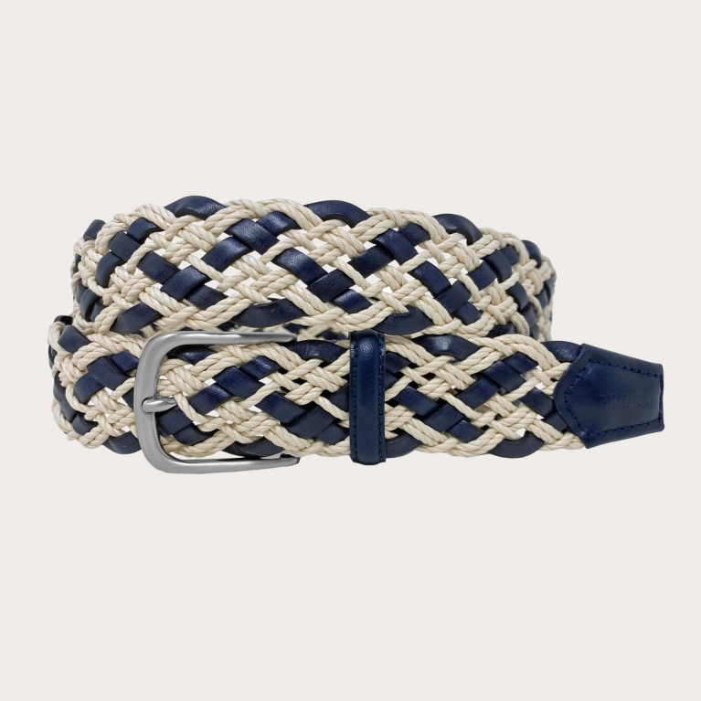 White and blue braided belt in rope and leather