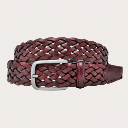 Braided genuine leather belt, warm brown