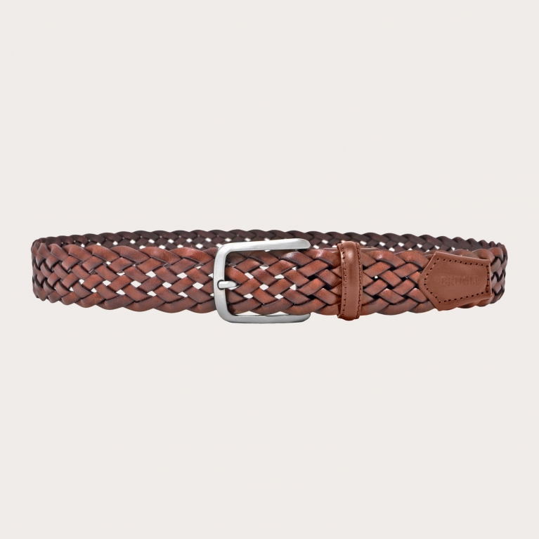 Cognac brown woven leather belt