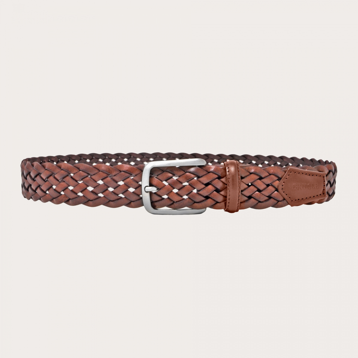 BRUCLE Cinturón de cuero trenzado marrón coñac
