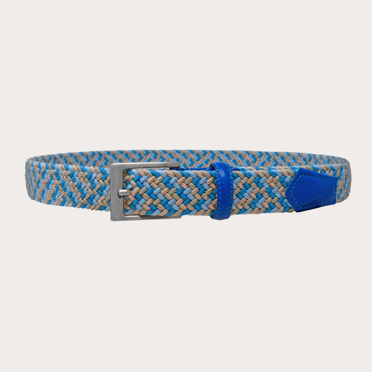BRUCLE Braided elastic belt light blue light blue and beige
